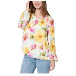 Studio Park x Terri Conn Women's Clip Jacquard Chiffon Blouse Floral - Regular